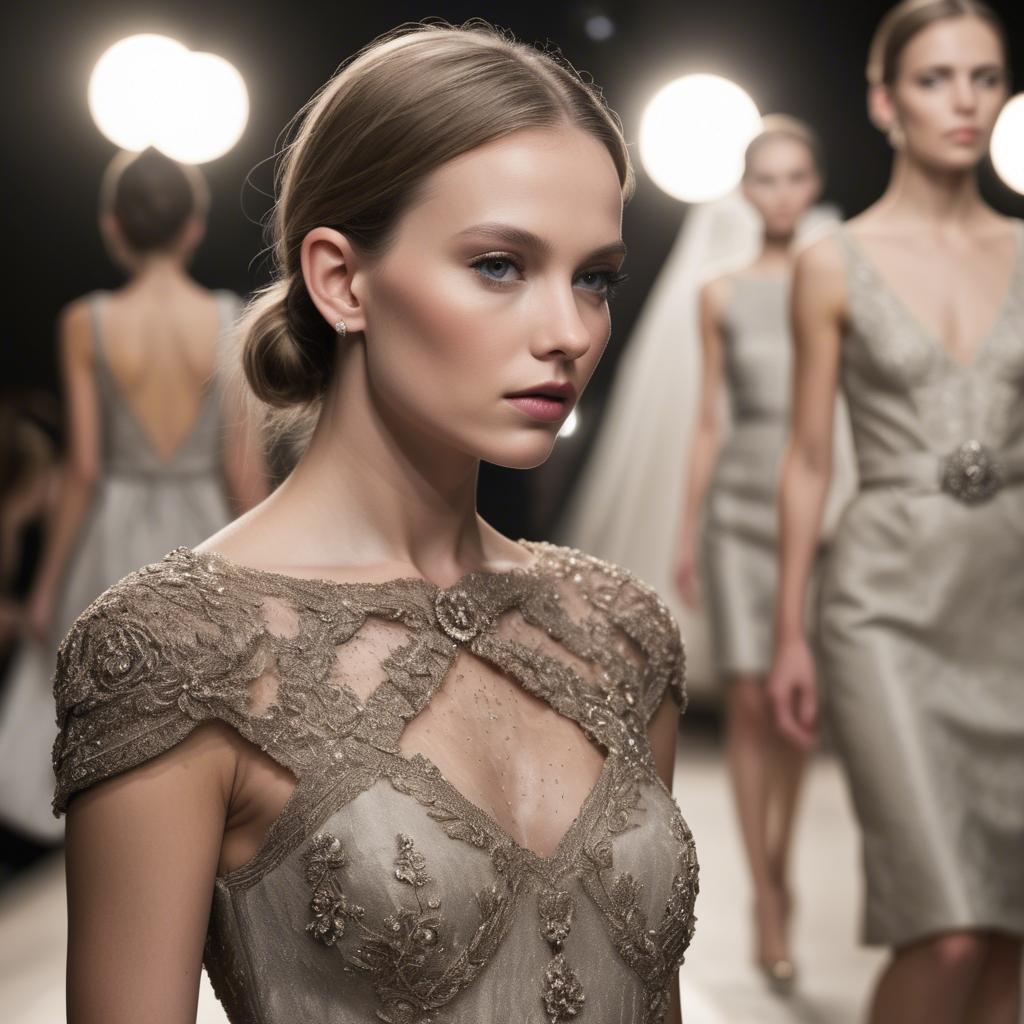 A stunning image of luxembourgish charm in high-end couture highlighting luxurious textures under spotlights.