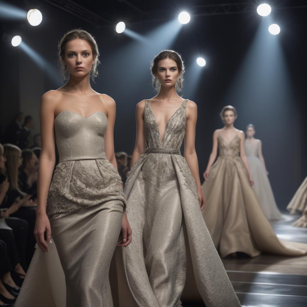 A stunning image of luxembourgish charm in high-end couture highlighting luxurious textures under spotlights.