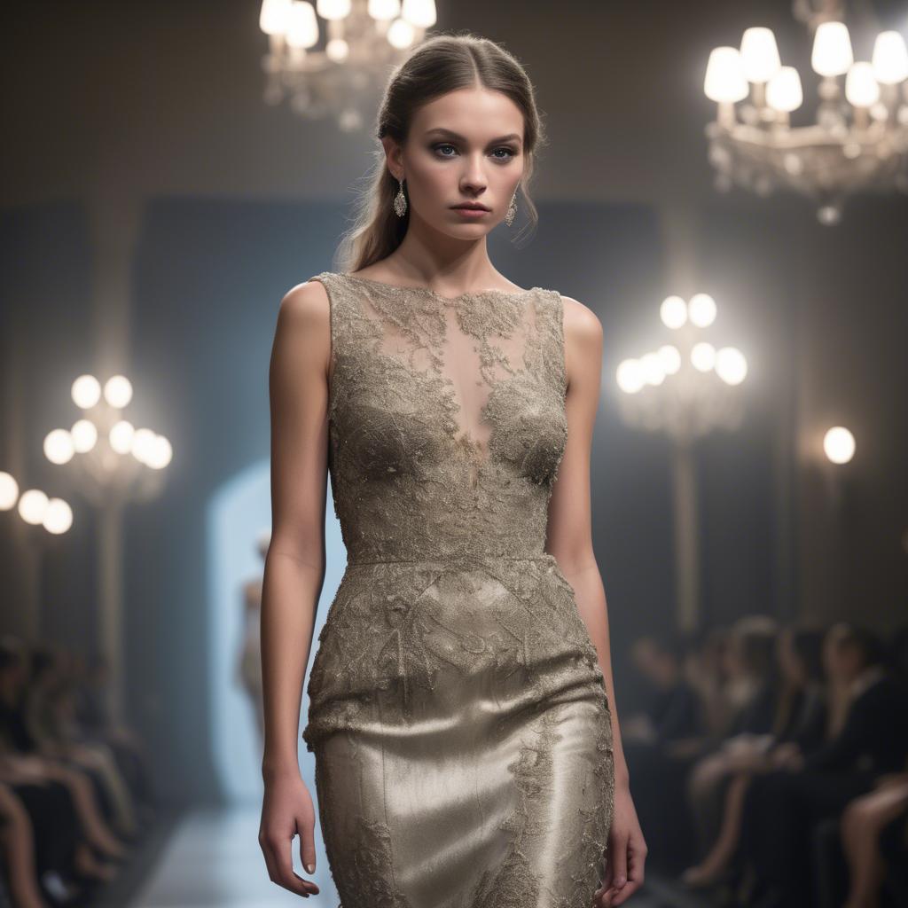 A stunning image of luxembourgish charm in high-end couture highlighting luxurious textures under spotlights.