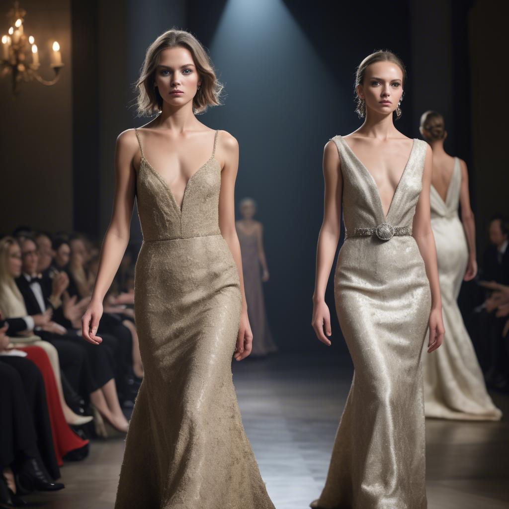 A stunning image of luxembourgish charm in high-end couture highlighting luxurious textures under spotlights.