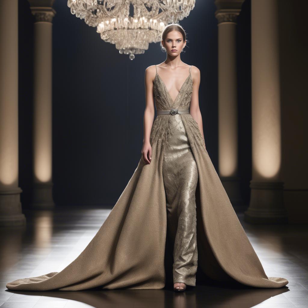 A stunning image of luxembourgish charm in high-end couture highlighting luxurious textures under spotlights.
