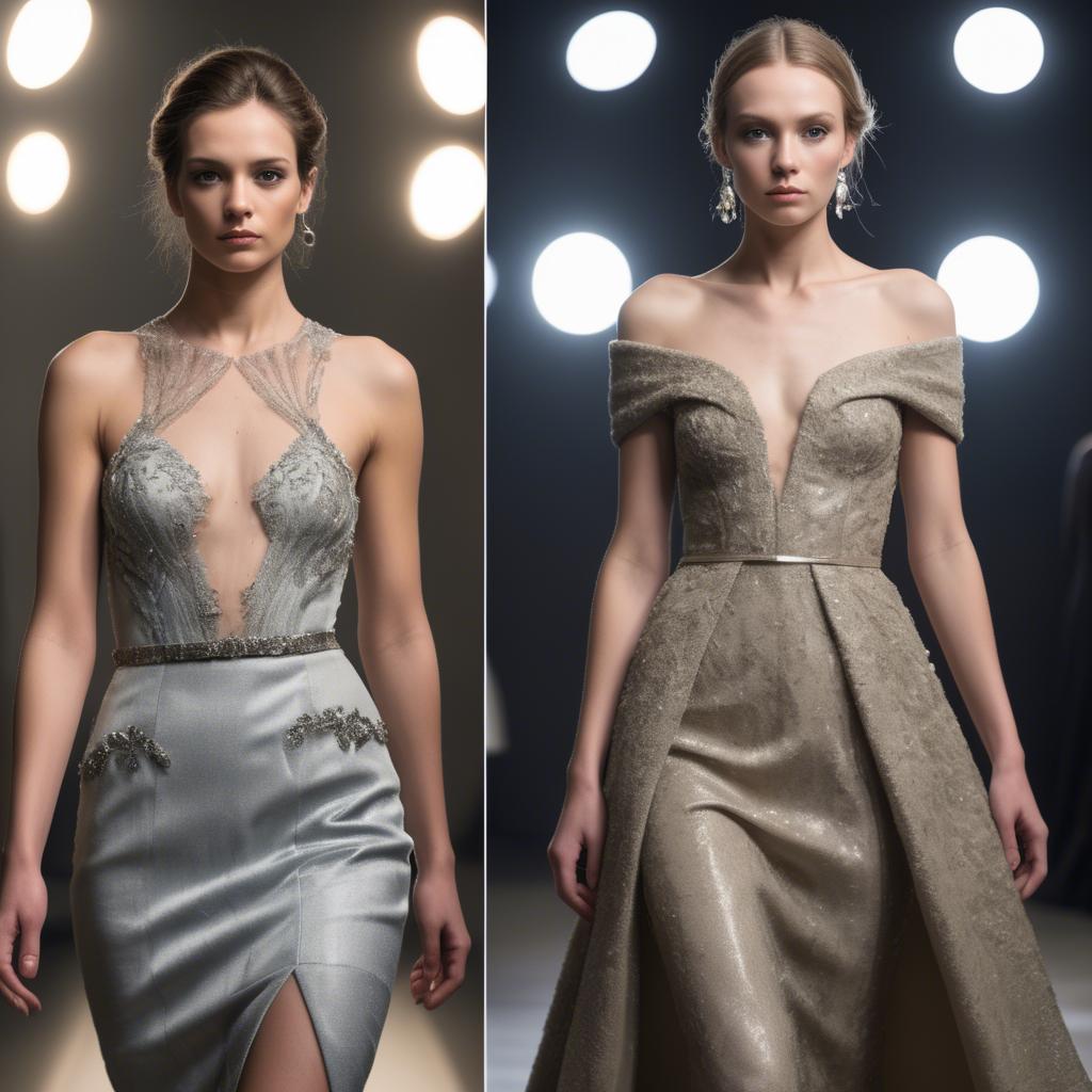 A stunning image of luxembourgish charm in high-end couture highlighting luxurious textures under spotlights.