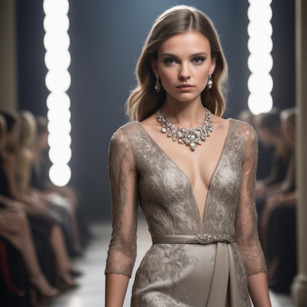 A stunning image of luxembourgish charm in high-end couture highlighting luxurious textures under spotlights.