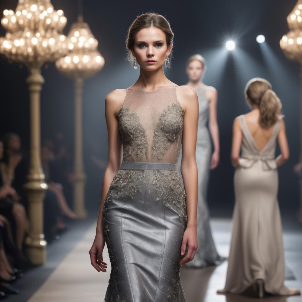 A stunning image of luxembourgish charm in high-end couture highlighting luxurious textures under spotlights.