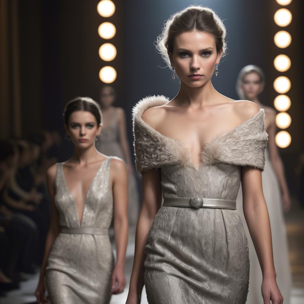 A stunning image of luxembourgish charm in high-end couture highlighting luxurious textures under spotlights.