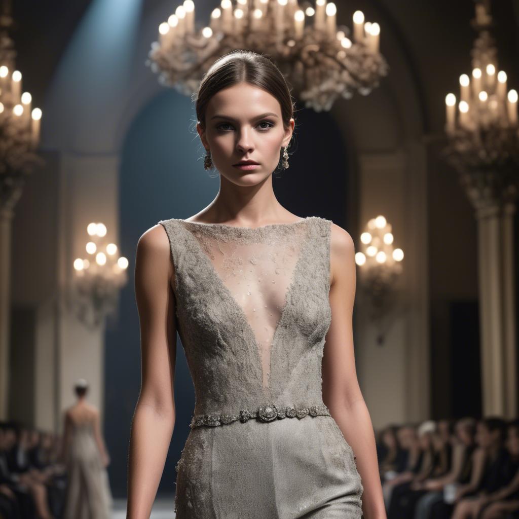 A stunning image of luxembourgish charm in high-end couture highlighting luxurious textures under spotlights.