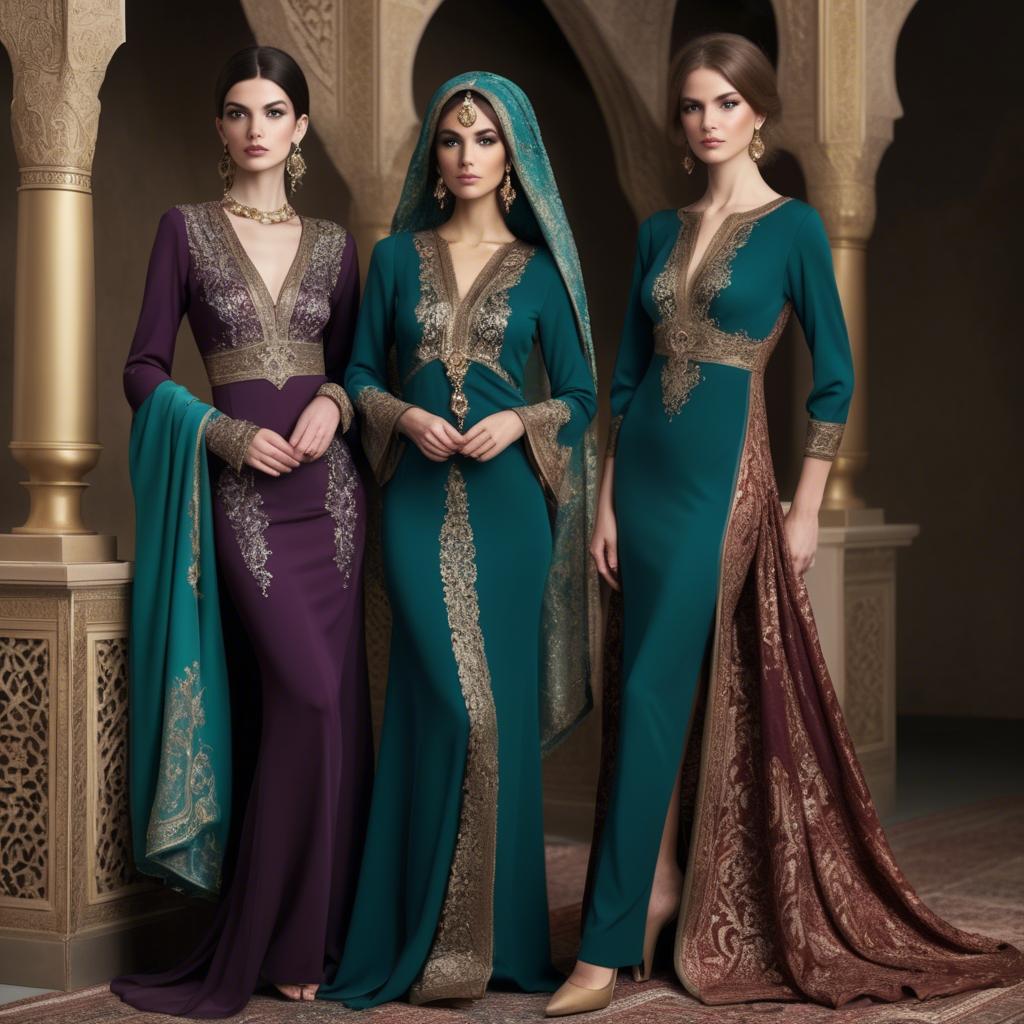 A stunning image of luxurious persian-inspired attire with jewel-toned fabrics reflecting timeless middle eastern style.