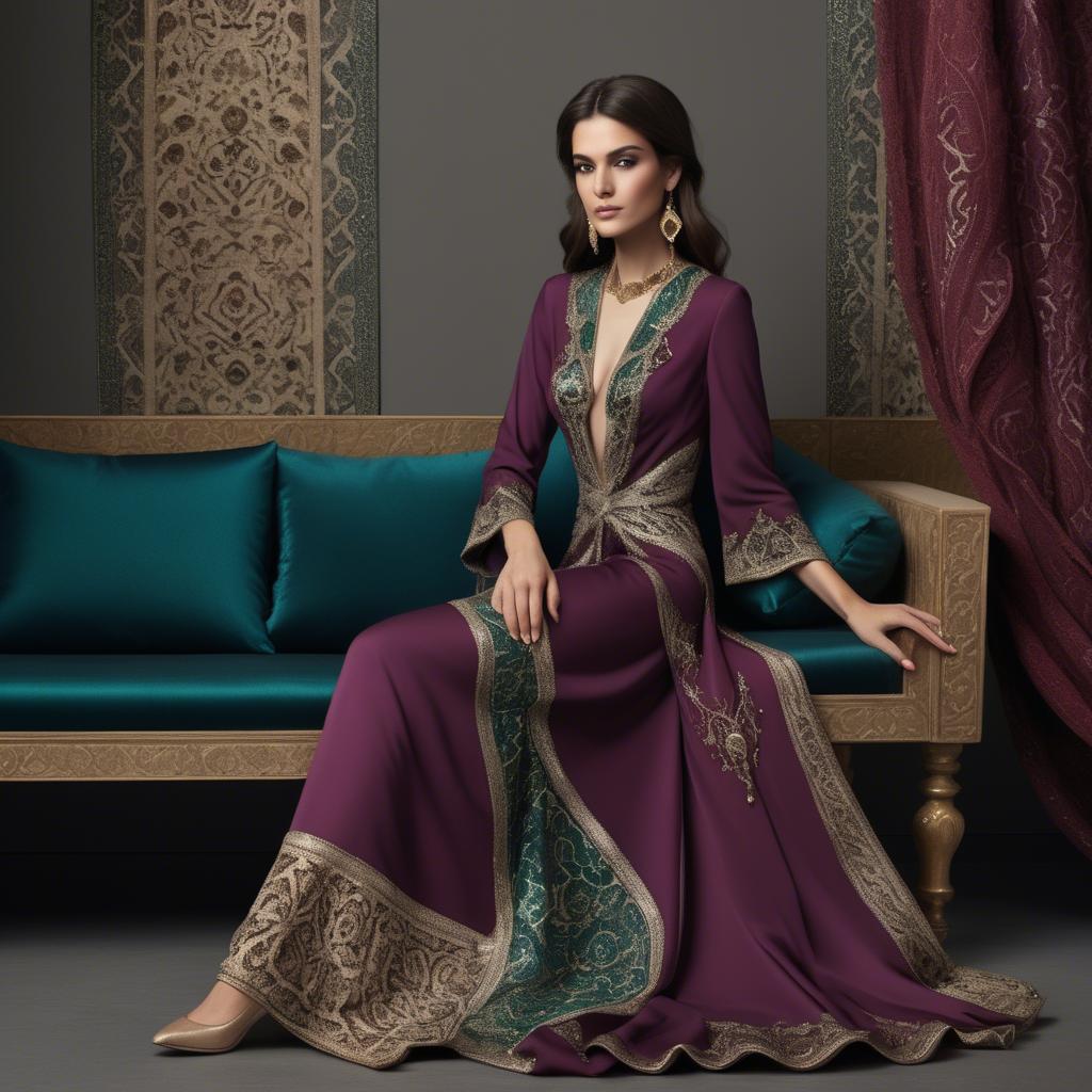 A stunning image of luxurious persian-inspired attire with jewel-toned fabrics reflecting timeless middle eastern style.