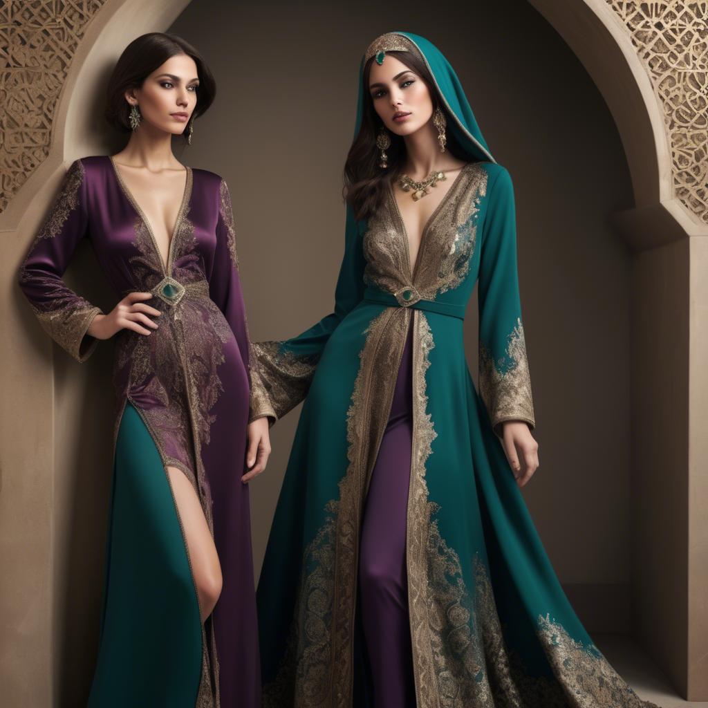 A stunning image of luxurious persian-inspired attire with jewel-toned fabrics reflecting timeless middle eastern style.