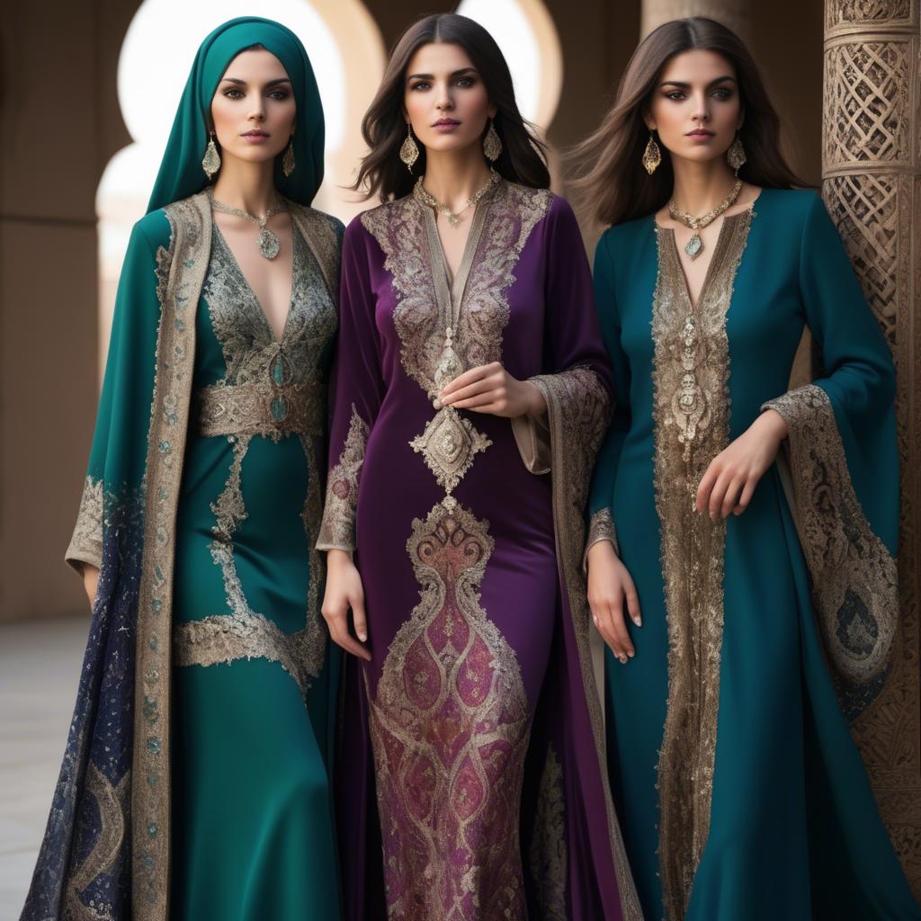A stunning image of luxurious persian-inspired attire with jewel-toned fabrics reflecting timeless middle eastern style.