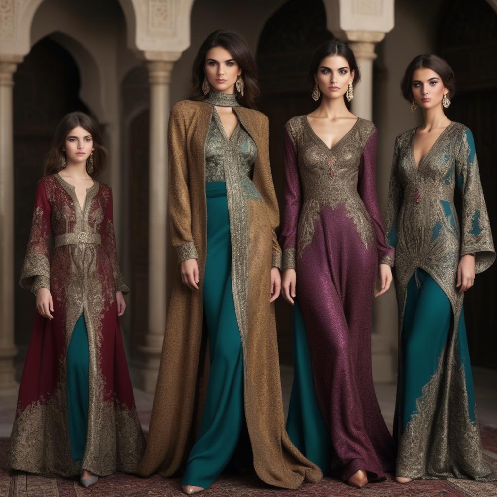 A stunning image of luxurious persian-inspired attire with jewel-toned fabrics reflecting timeless middle eastern style.