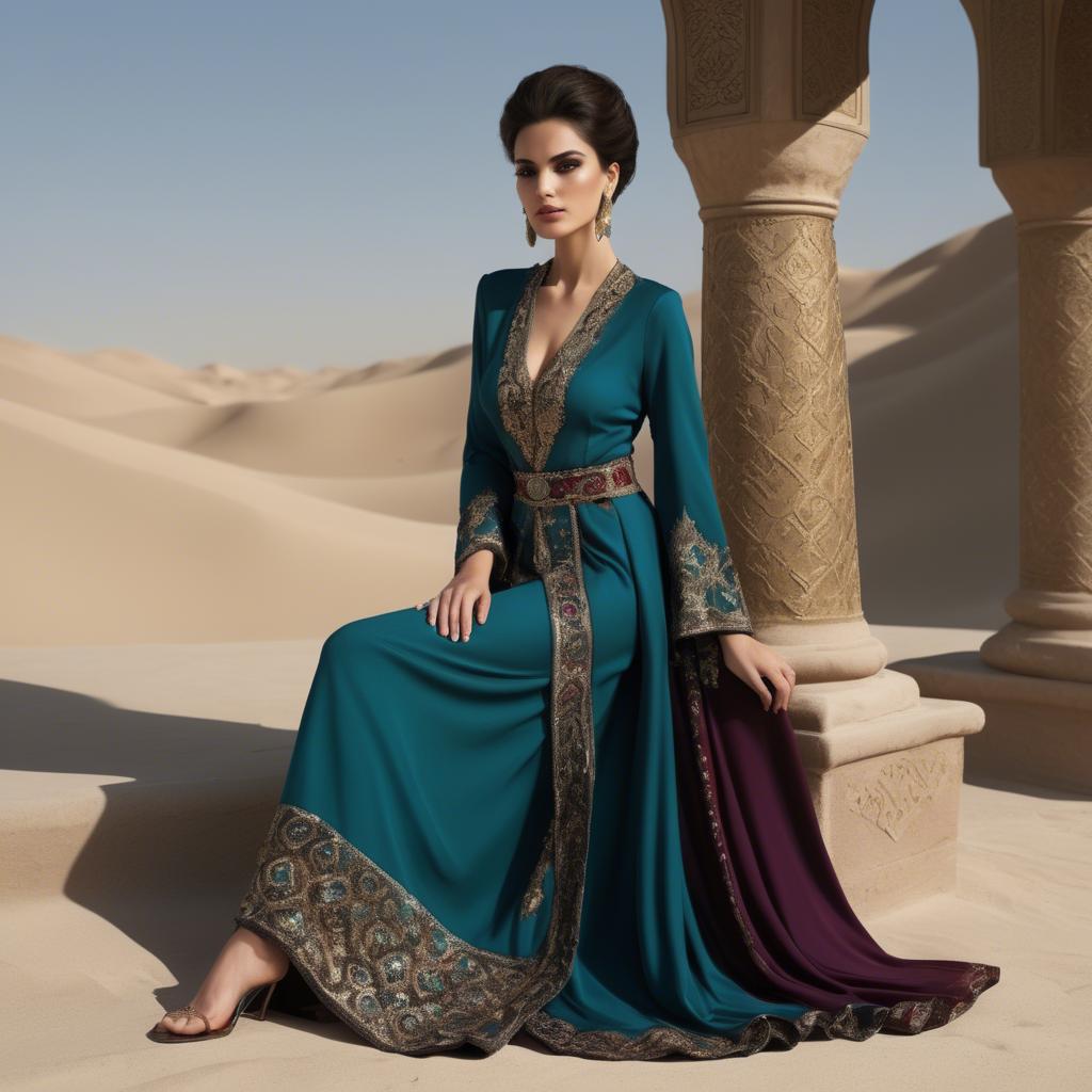 A stunning image of luxurious persian-inspired attire with jewel-toned fabrics reflecting timeless middle eastern style.
