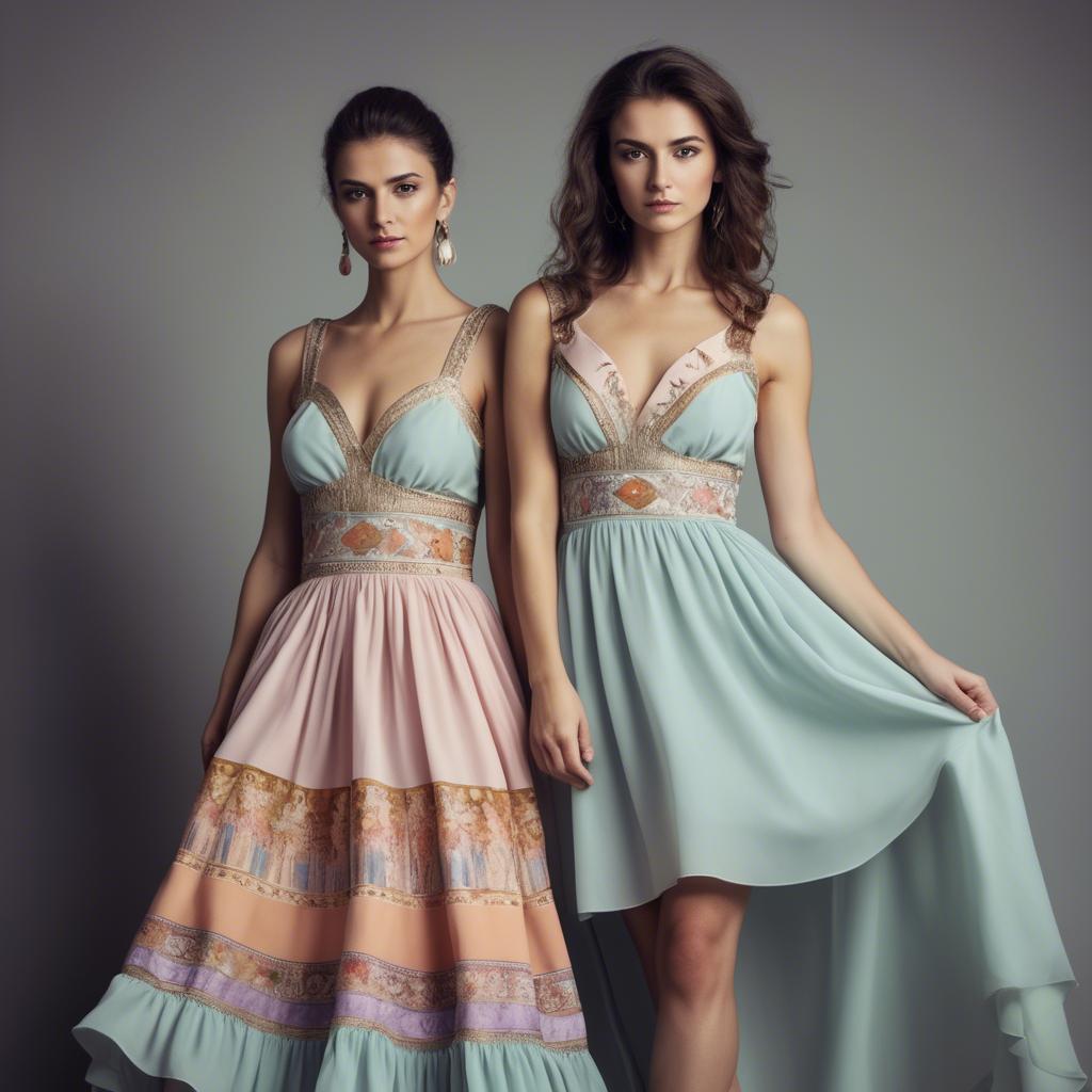 A stunning image of macedonian fusion with a modern pastel dress capturing balkan historical influences.