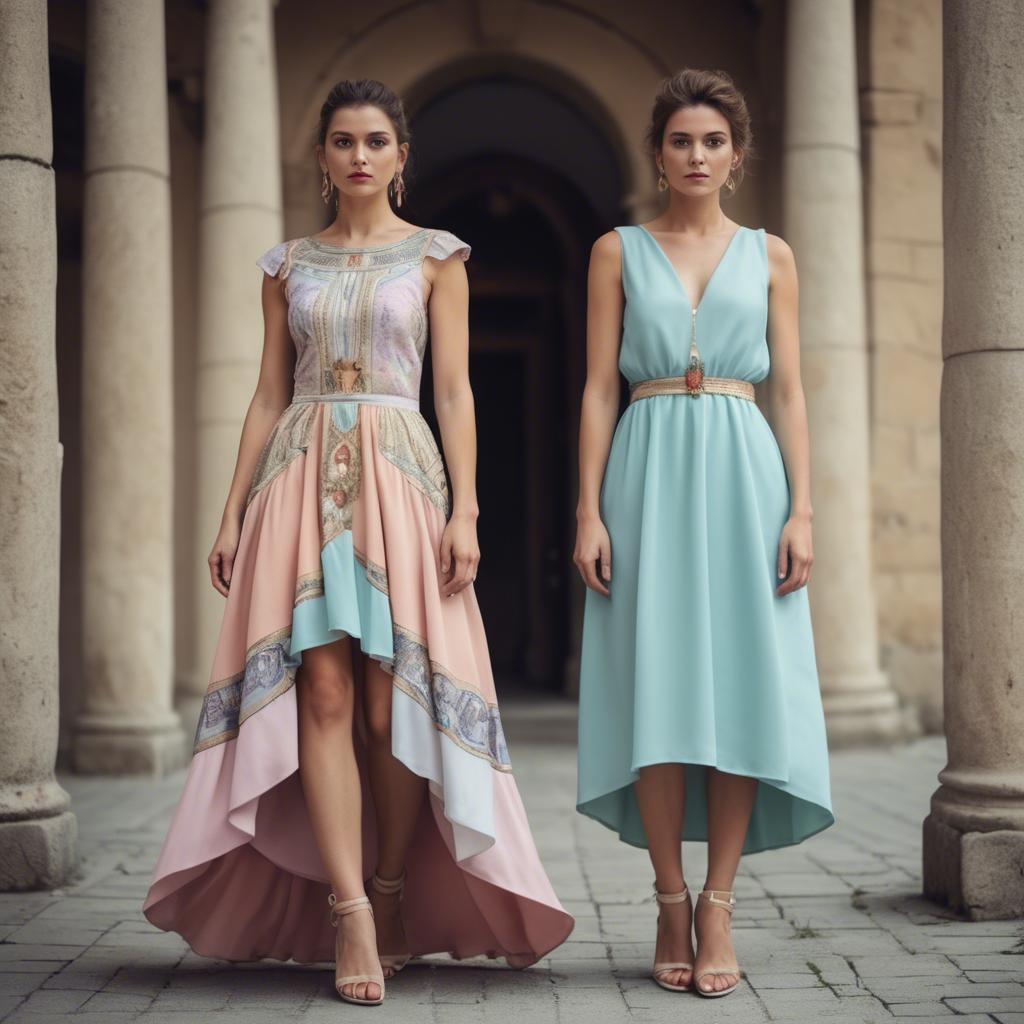 A stunning image of macedonian fusion with a modern pastel dress capturing balkan historical influences.
