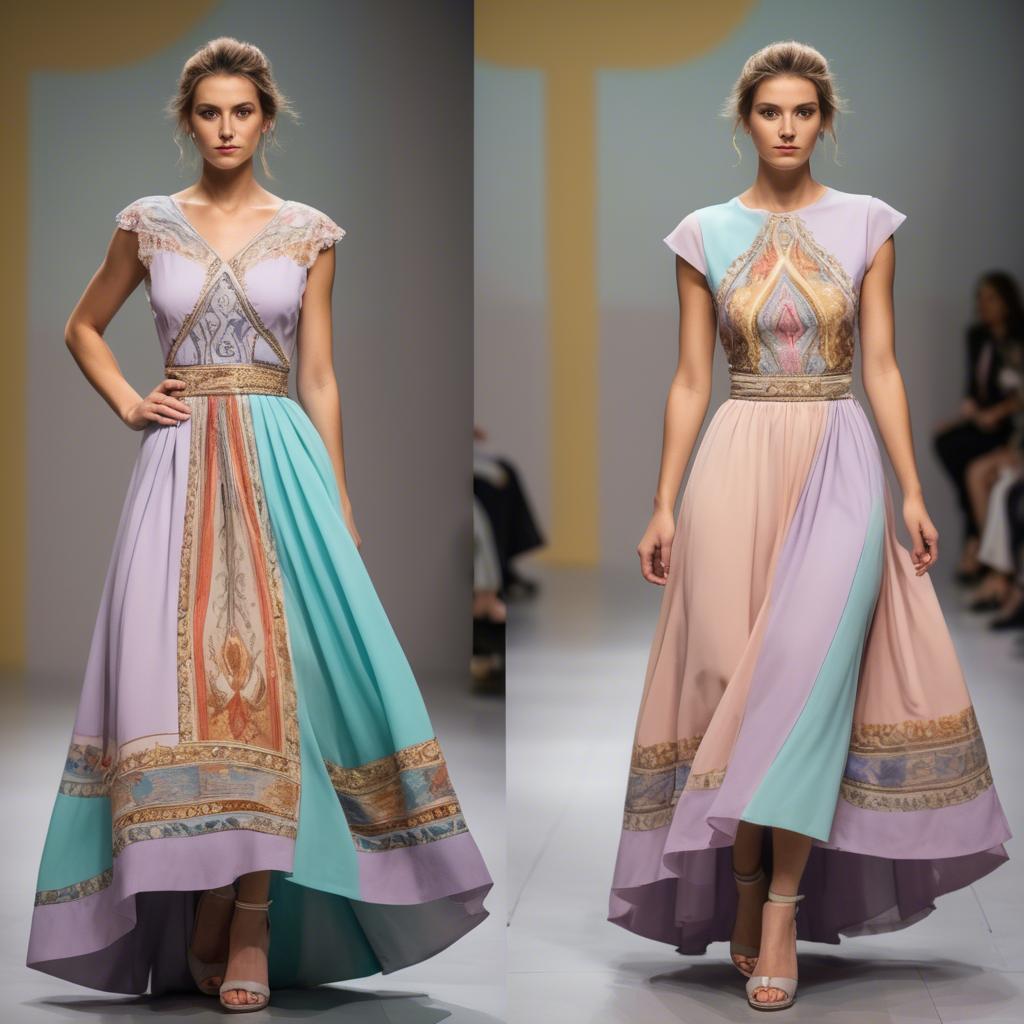 A stunning image of macedonian fusion with a modern pastel dress capturing balkan historical influences.