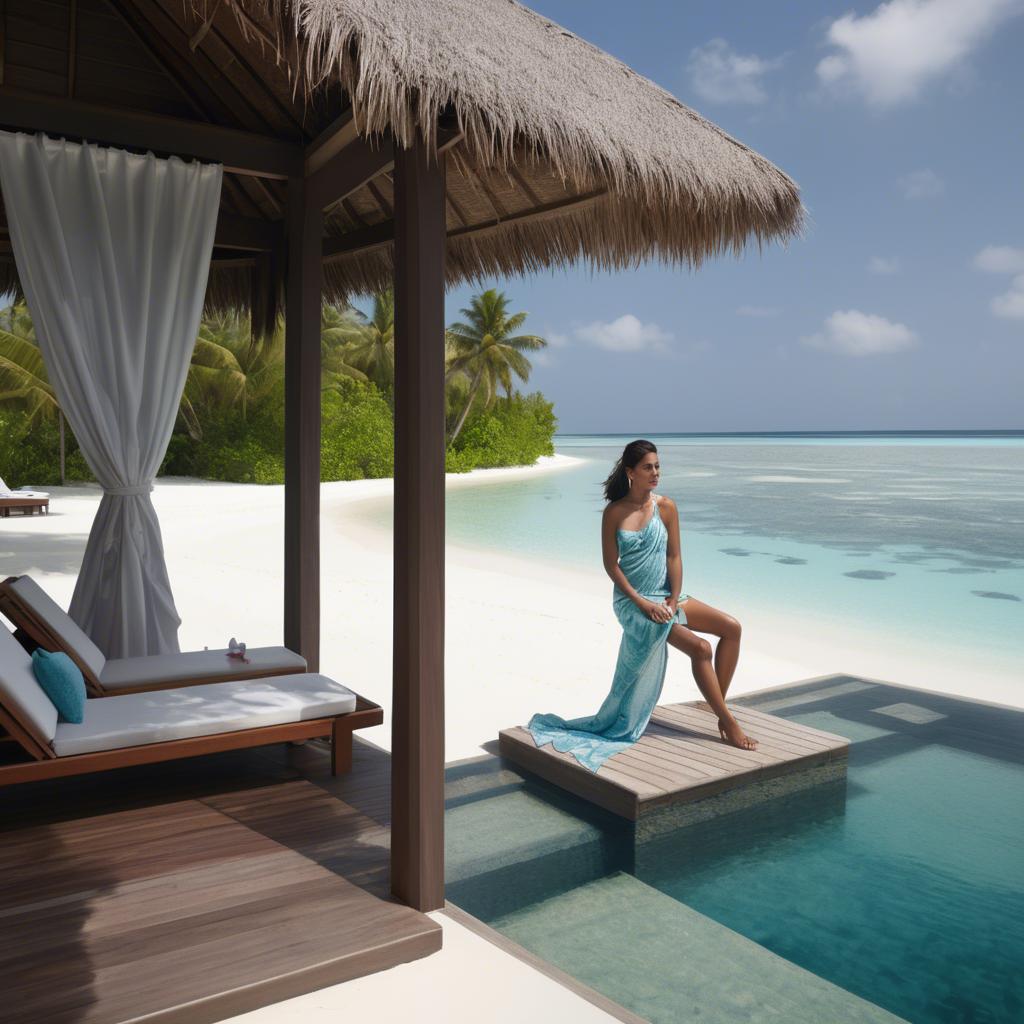 A stunning image of maldivian elegance in a sleek sarong set against crystal-clear beachscapes.