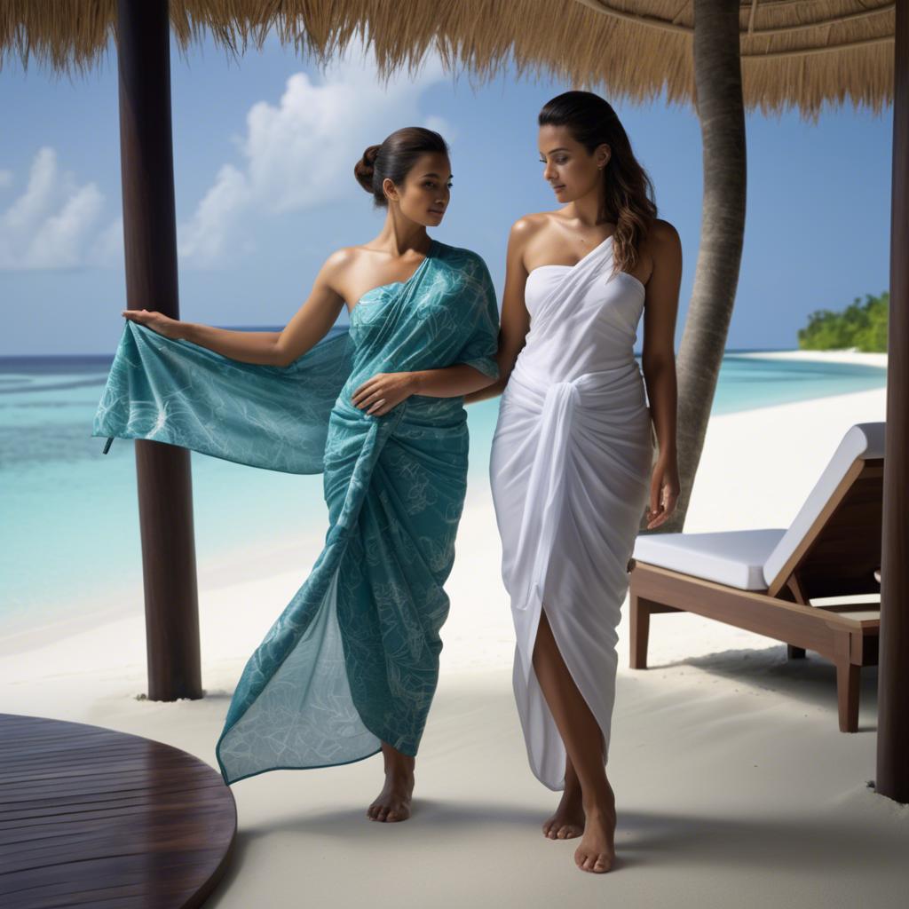 A stunning image of maldivian elegance in a sleek sarong set against crystal-clear beachscapes.