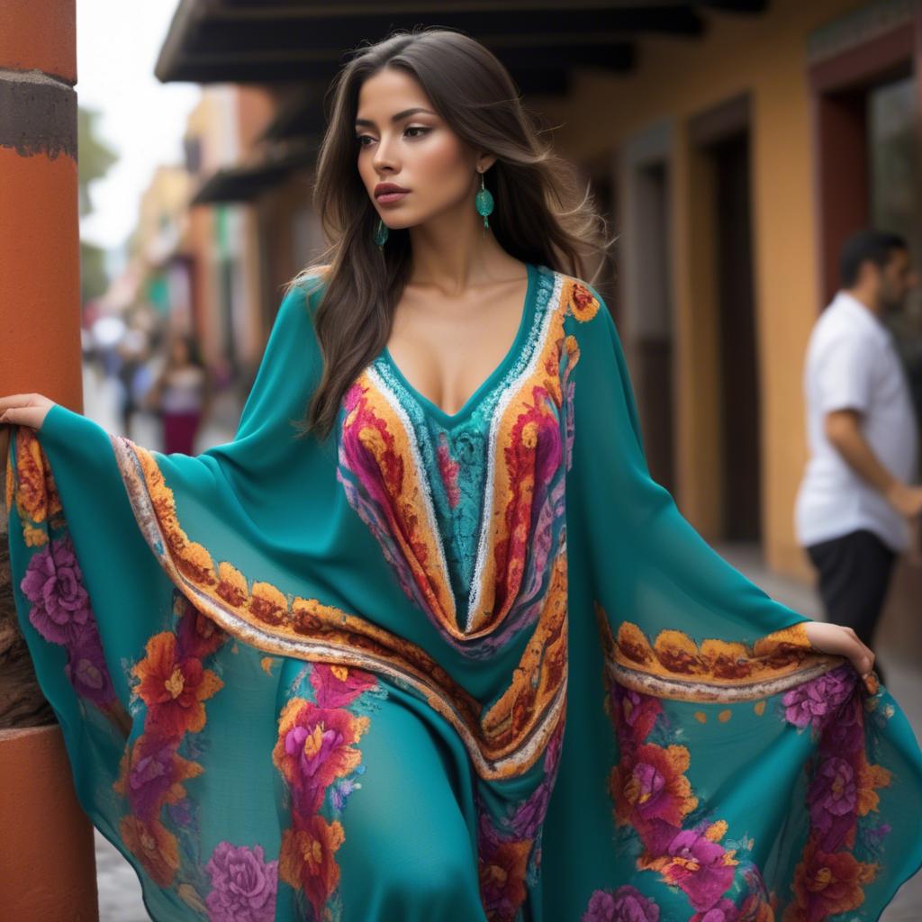 A stunning image of mexican beauty in flowing fabrics.