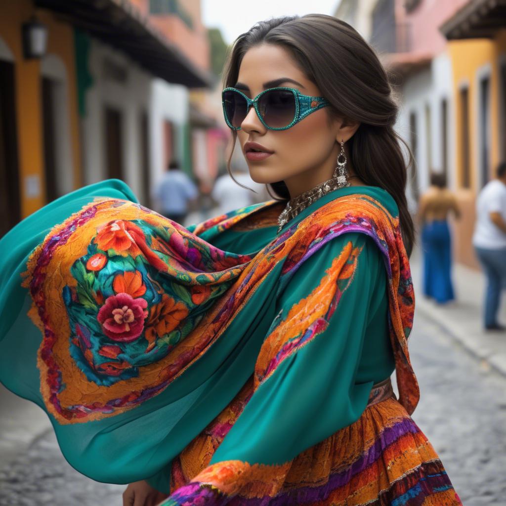 A stunning image of mexican beauty in flowing fabrics.