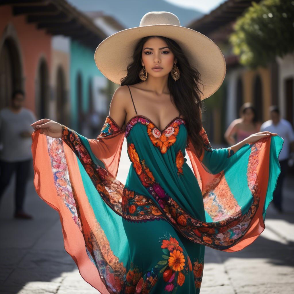 A stunning image of mexican beauty in flowing fabrics.