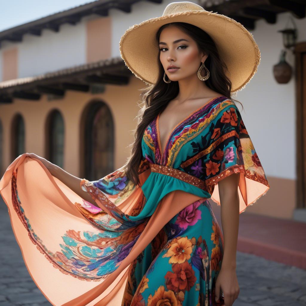 A stunning image of mexican beauty in flowing fabrics.