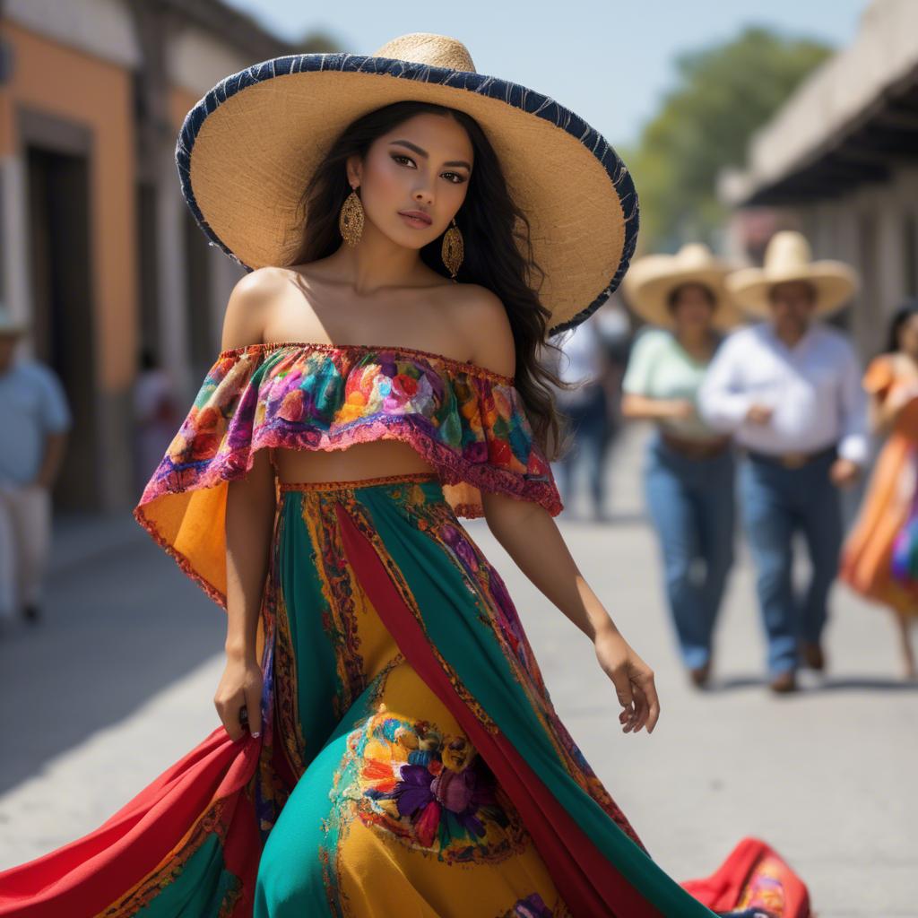 A stunning image of mexican beauty in flowing fabrics.