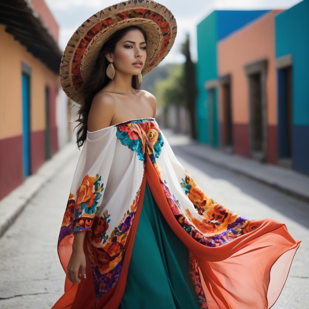 A stunning image of mexican beauty in flowing fabrics.