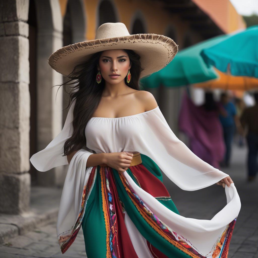 A stunning image of mexican beauty in flowing fabrics.