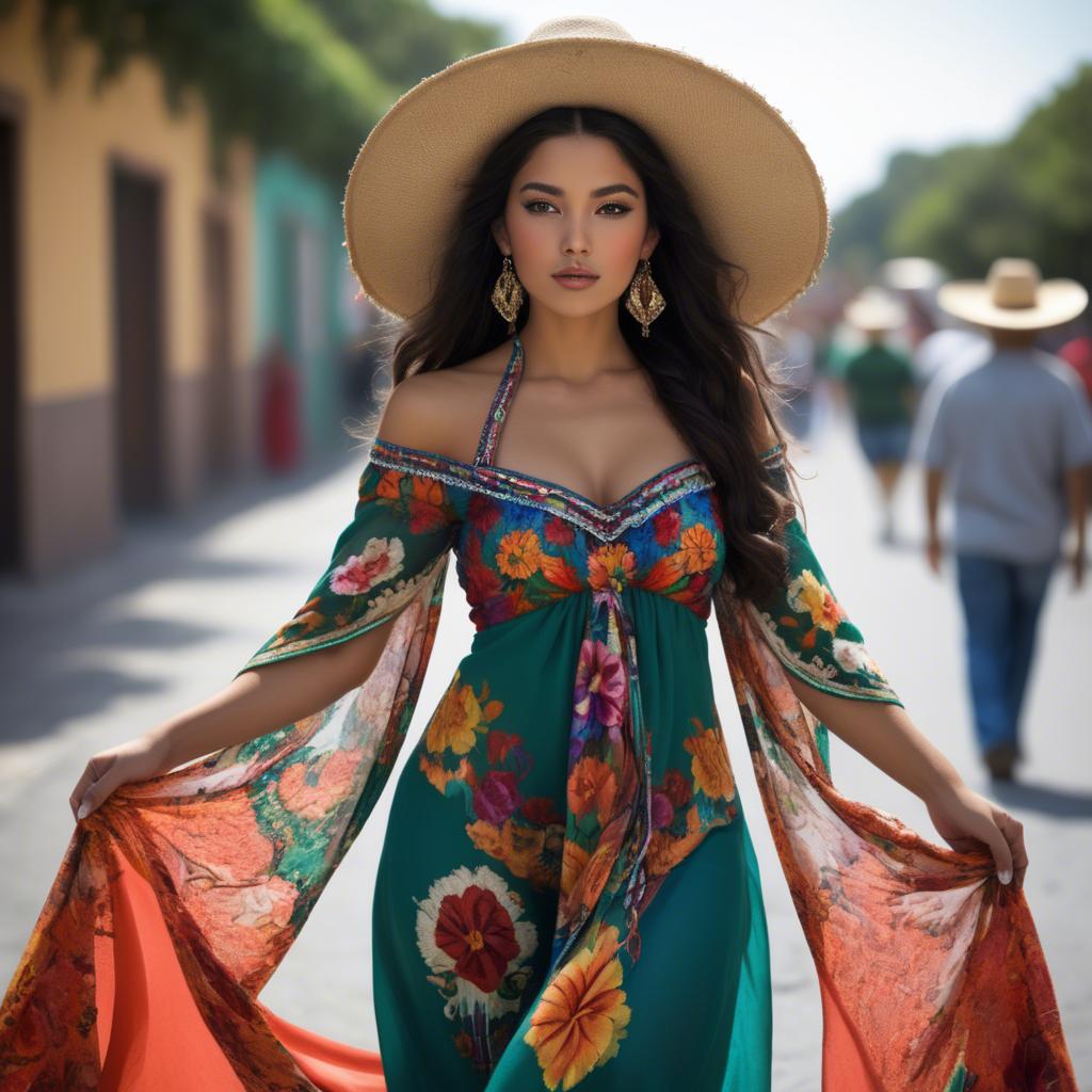 A stunning image of mexican beauty in flowing fabrics.