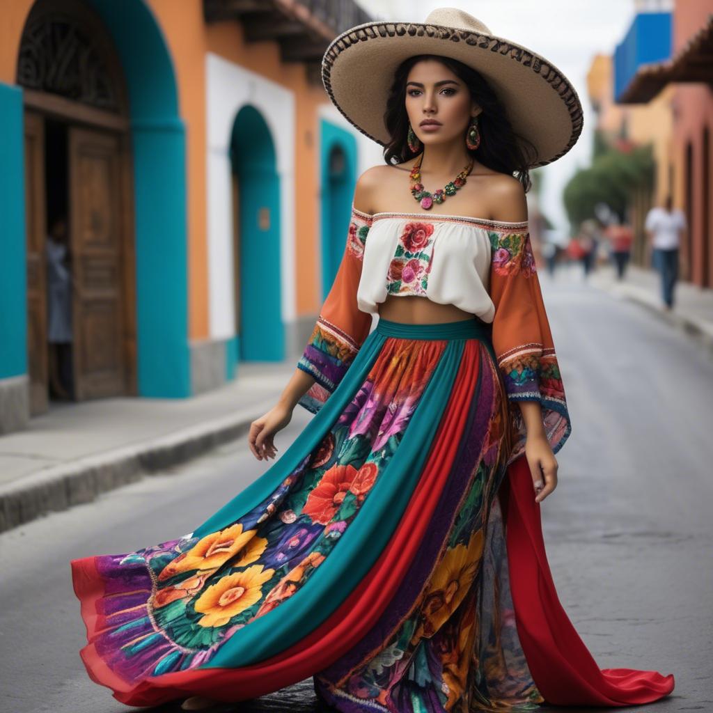 A stunning image of mexican beauty in flowing fabrics.