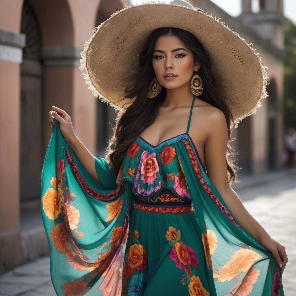 A stunning image of mexican beauty in flowing fabrics.