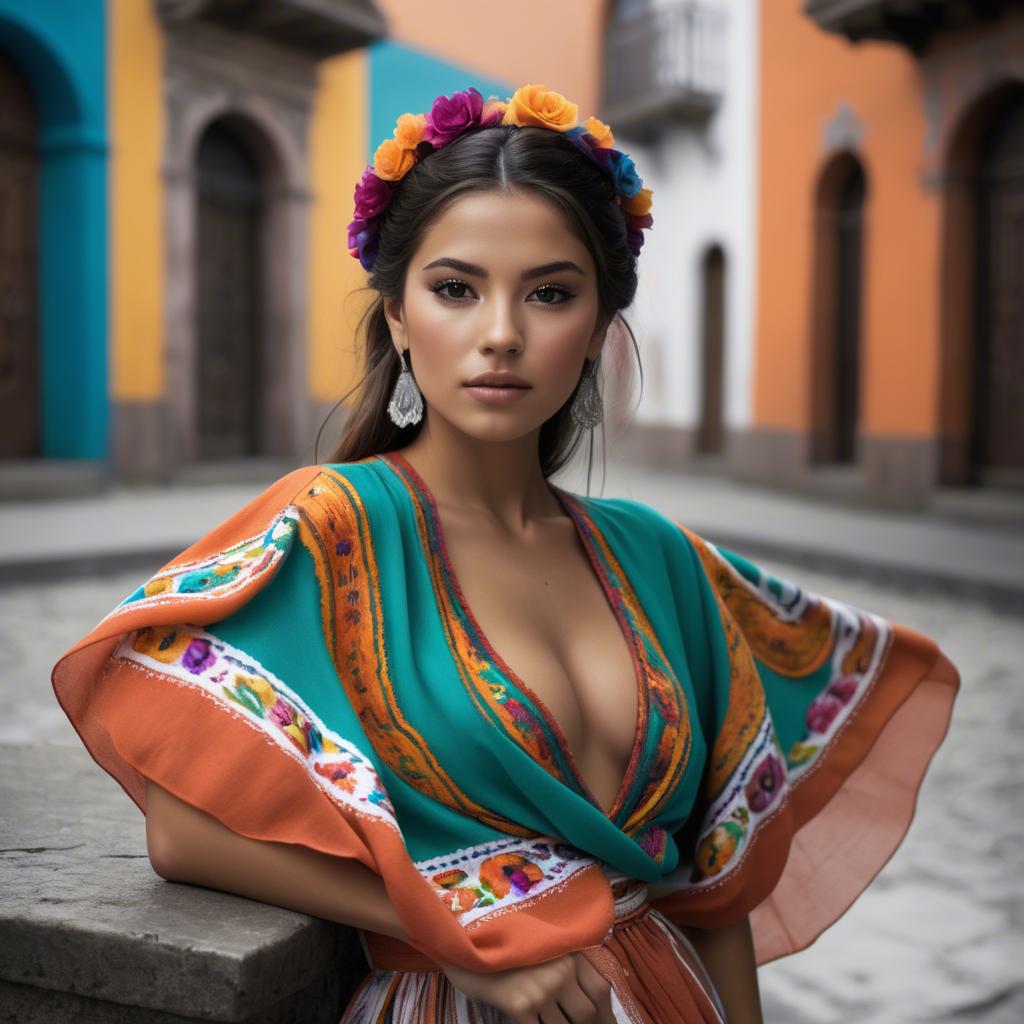 A stunning image of mexican beauty in flowing fabrics.