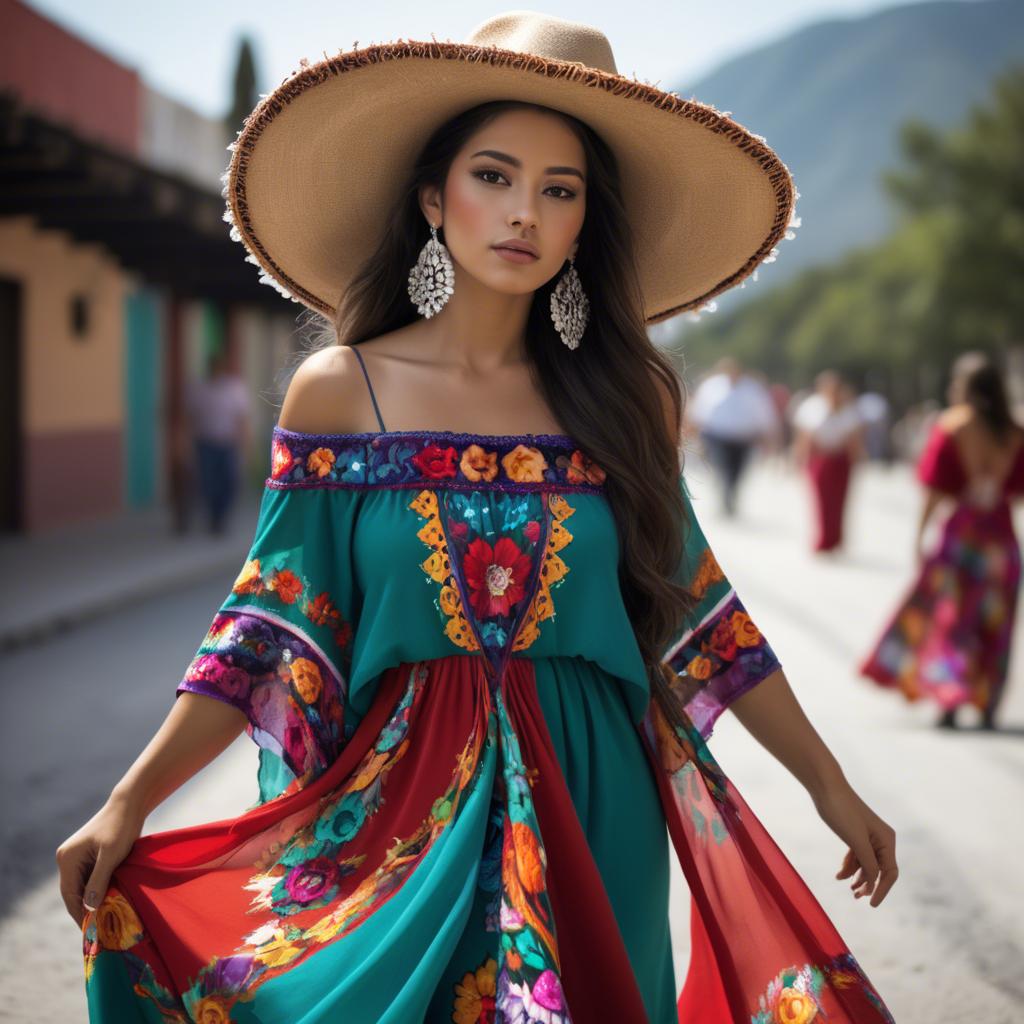 A stunning image of mexican beauty in flowing fabrics.