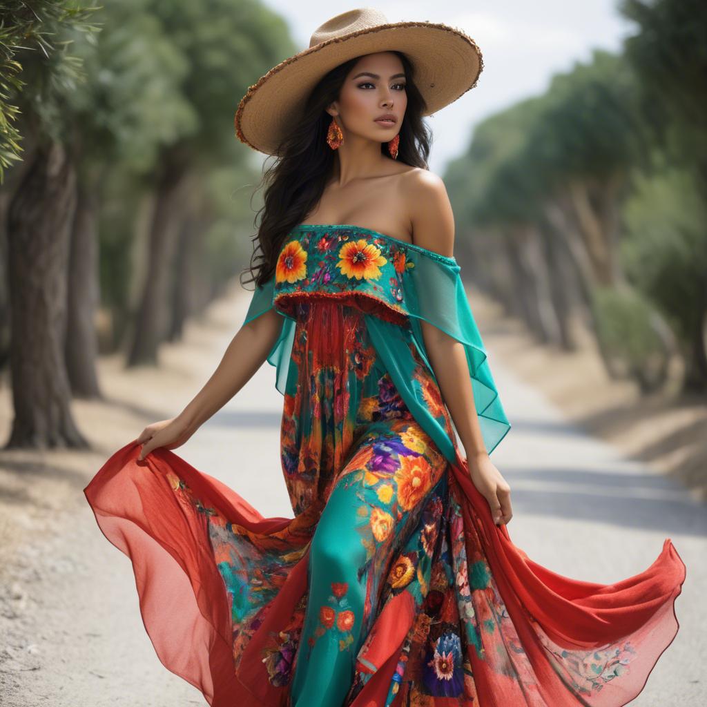 A stunning image of mexican beauty in flowing fabrics.