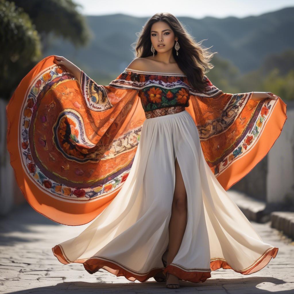 A stunning image of mexican beauty in flowing fabrics.