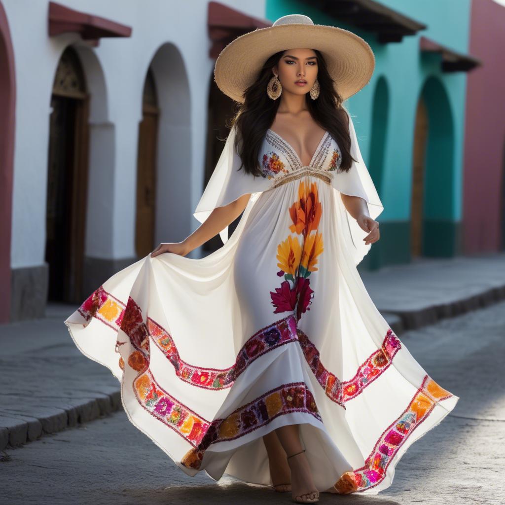 A stunning image of mexican beauty in flowing fabrics.