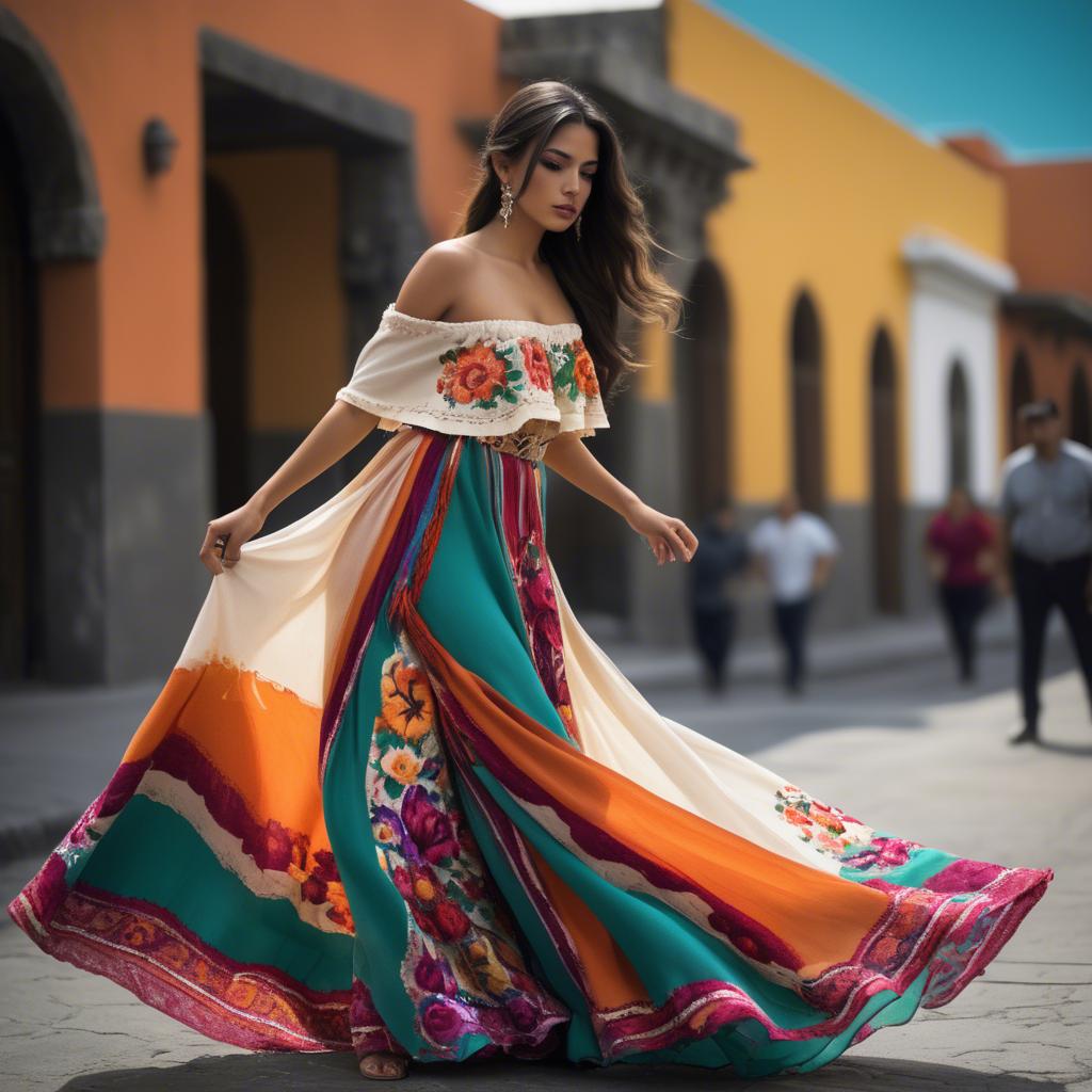 A stunning image of mexican beauty in flowing fabrics.