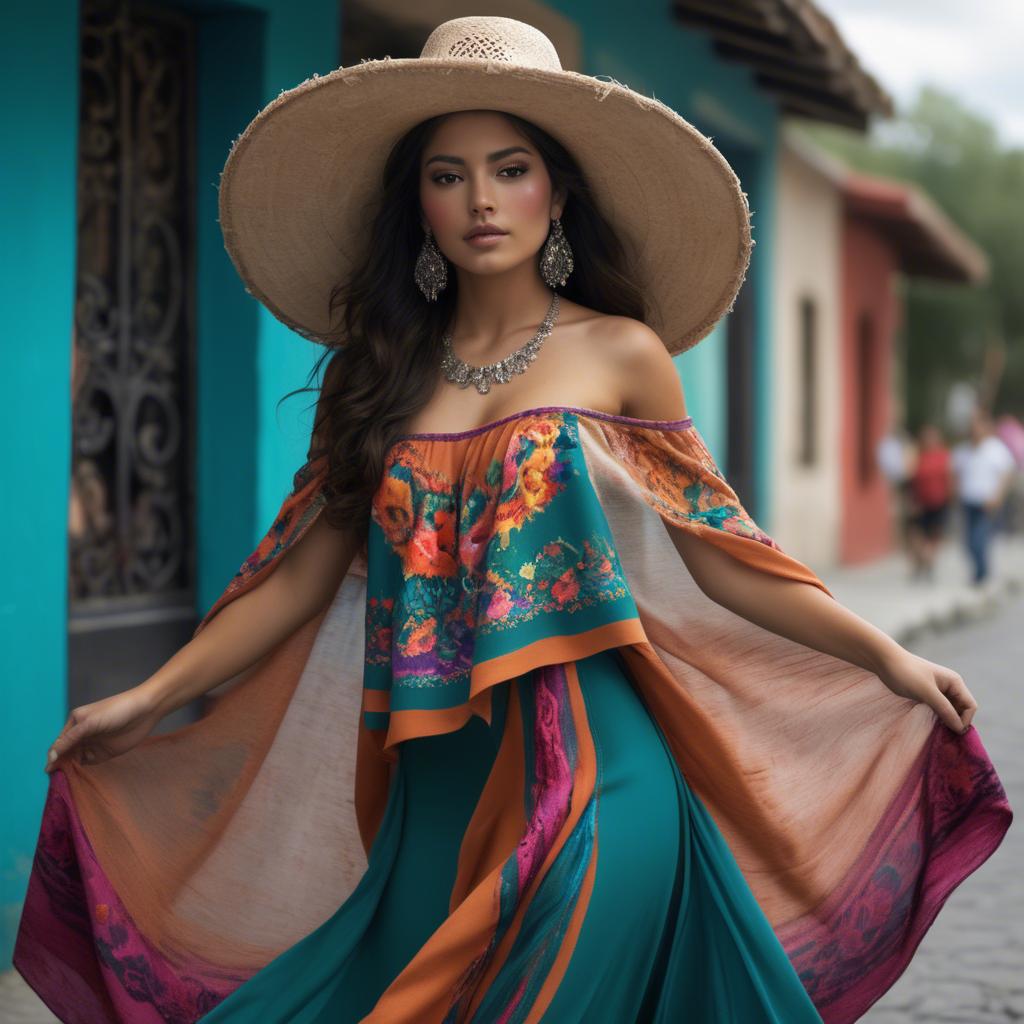 A stunning image of mexican beauty in flowing fabrics.