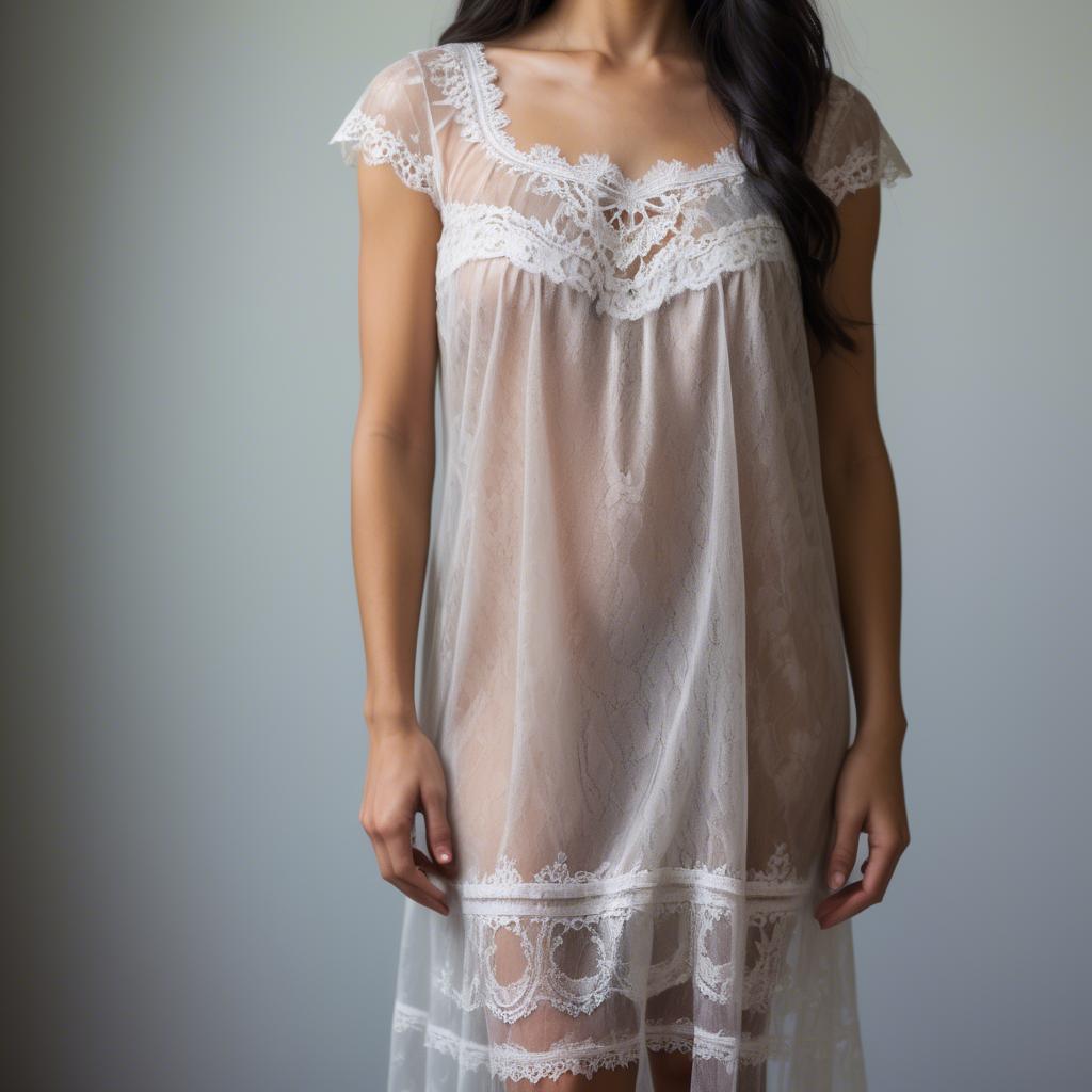 A stunning image of mexican elegance in a lace nightgown.