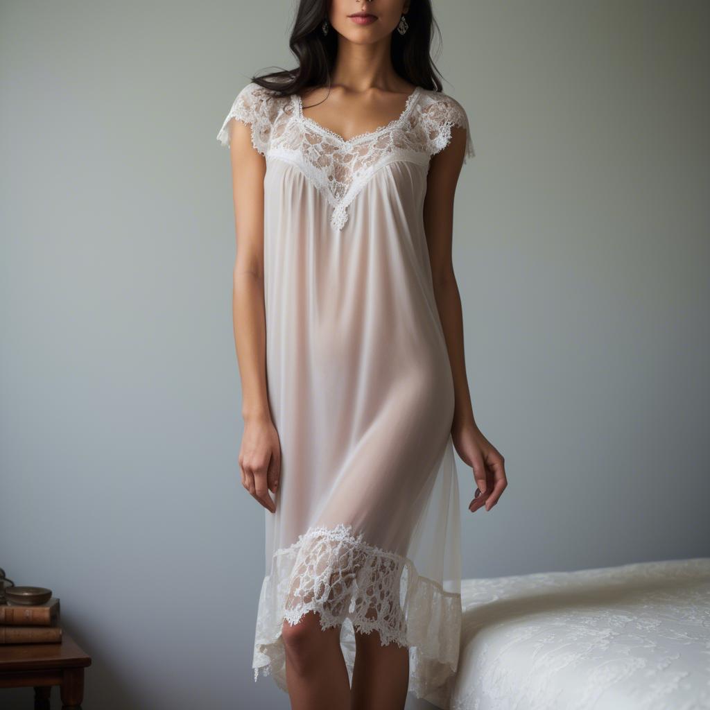 A stunning image of mexican elegance in a lace nightgown.