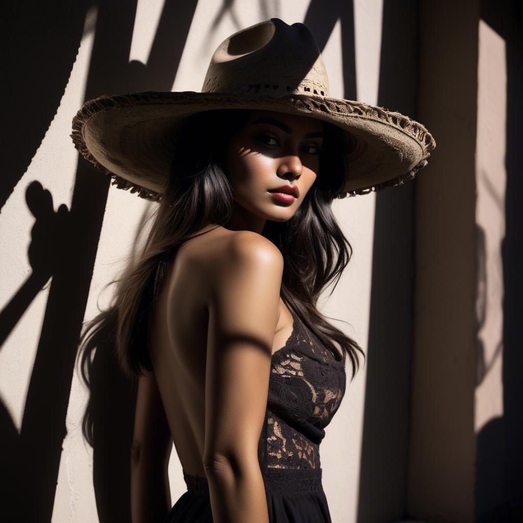 A stunning image of mexican model in dramatic shadows.