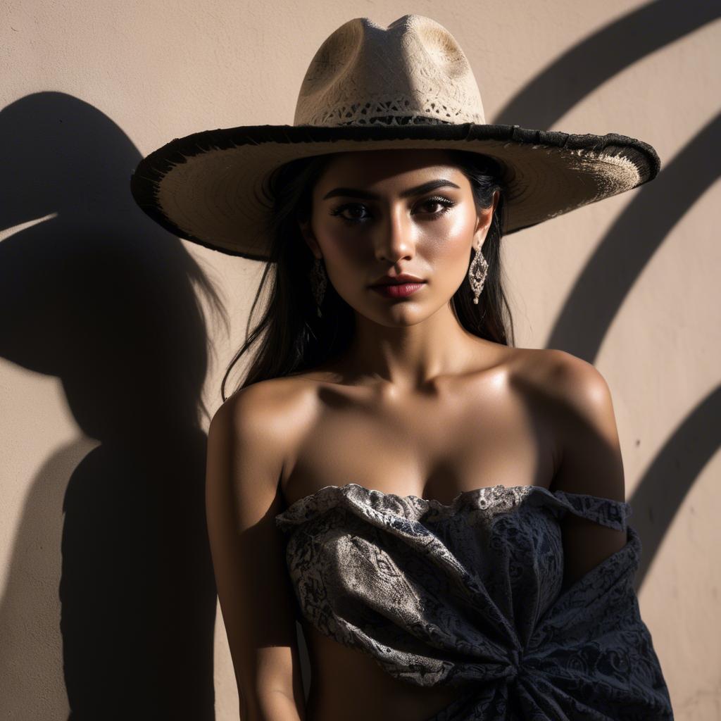 A stunning image of mexican model in dramatic shadows.