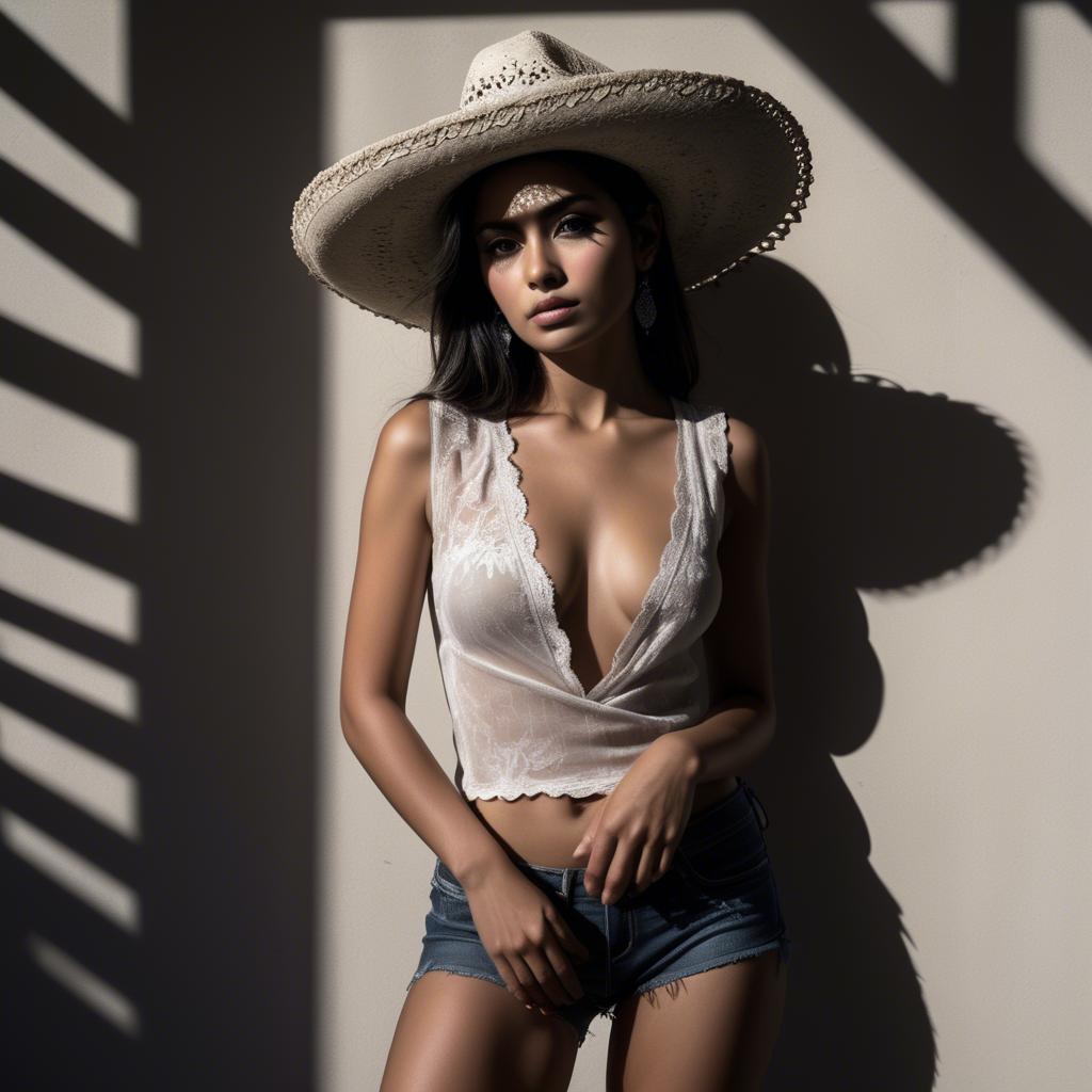 A stunning image of mexican model in dramatic shadows.