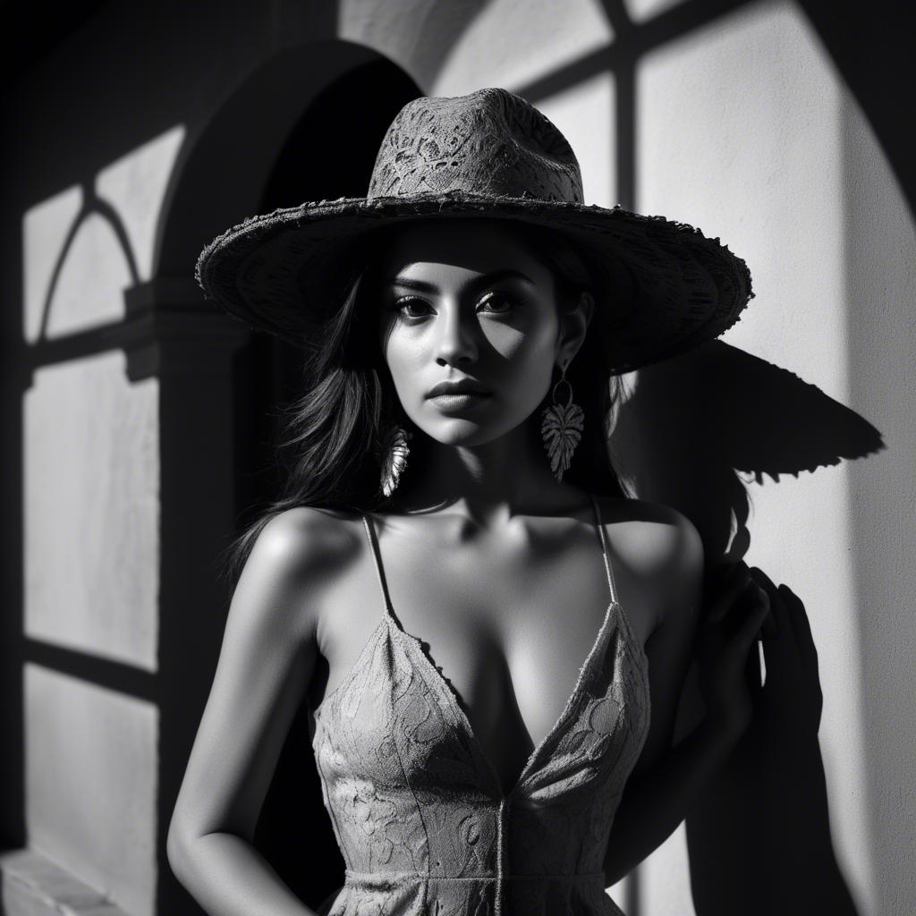 A stunning image of mexican model in dramatic shadows.