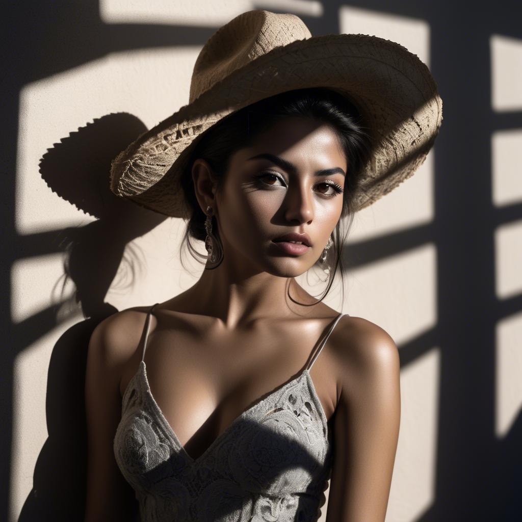 A stunning image of mexican model in dramatic shadows.