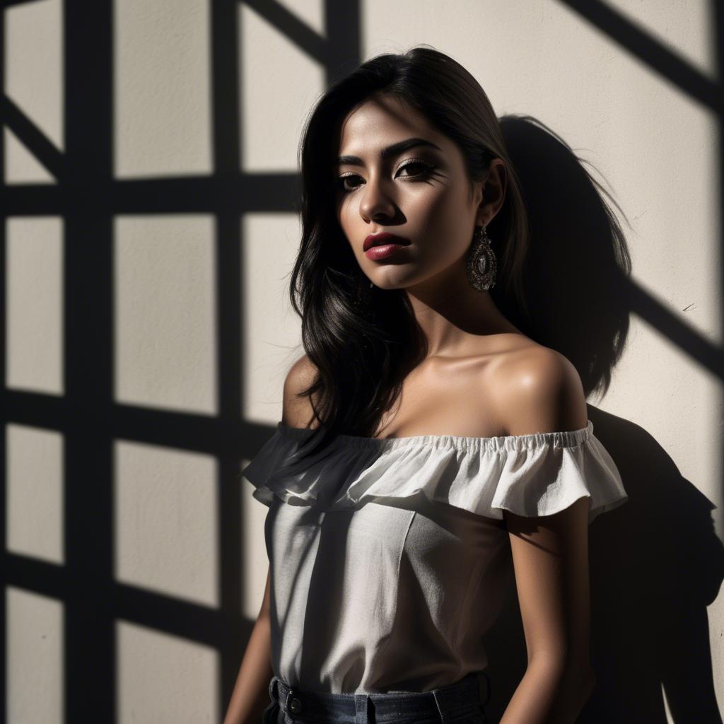 A stunning image of mexican model in dramatic shadows.