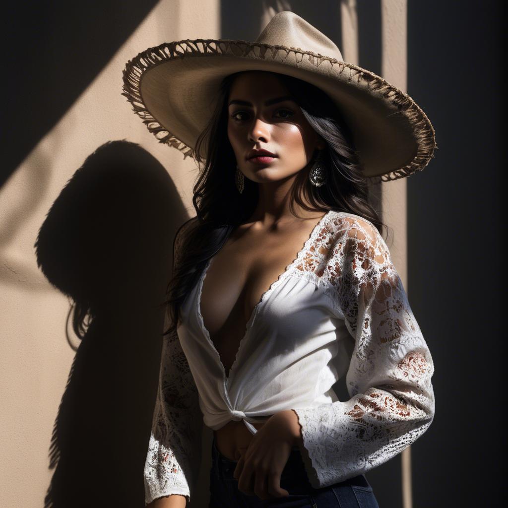 A stunning image of mexican model in dramatic shadows.