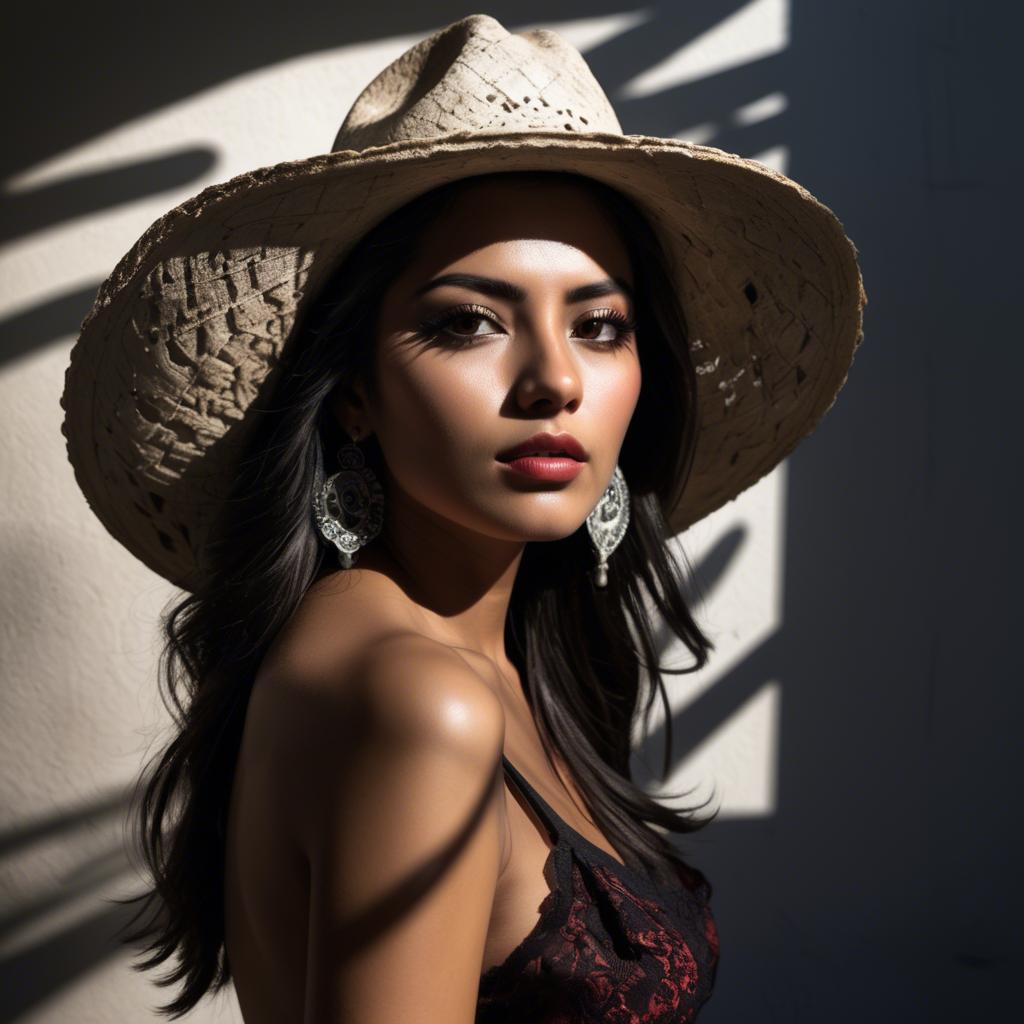 A stunning image of mexican model in dramatic shadows.