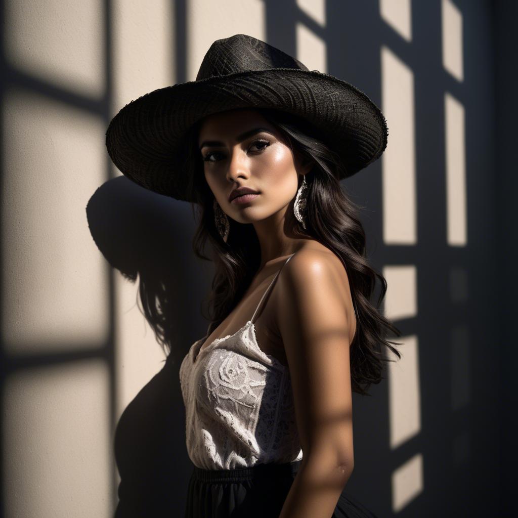 A stunning image of mexican model in dramatic shadows.