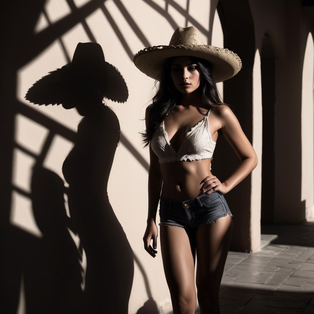 A stunning image of mexican model in dramatic shadows.